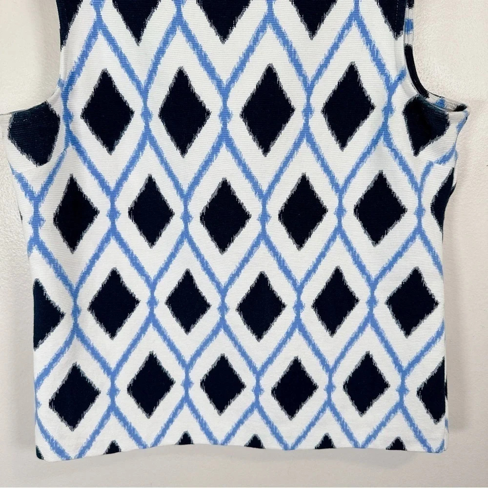 Talbots High Neck Button Shoulder Shell Diamond Print - Picture 7 of 16